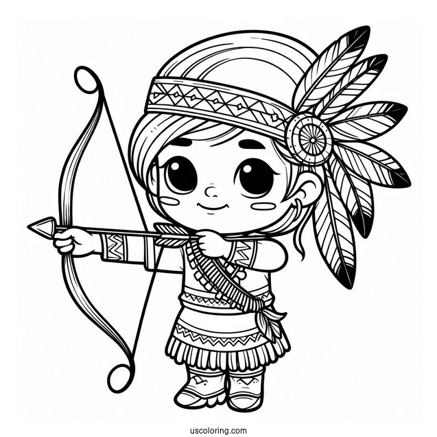 Native American Coloring Page Boy With Bow And Arrow For Kids