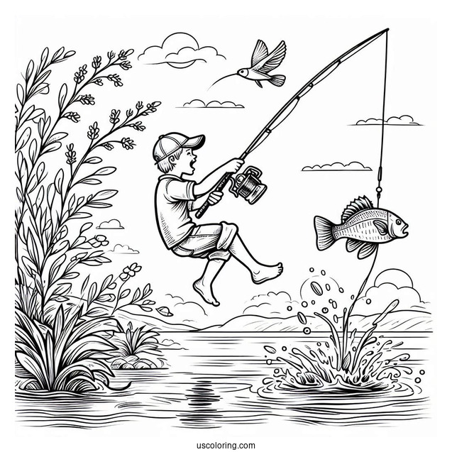 Fishing Coloring Page Of Jumping Out Of The Water