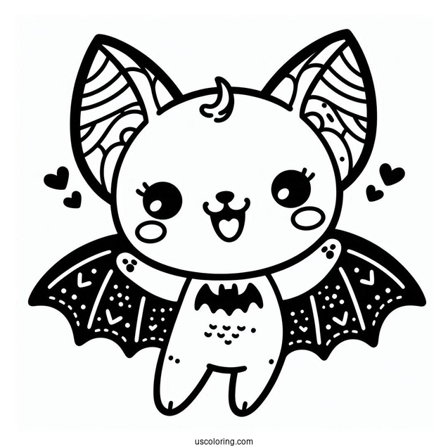 Simple Happy Bat Coloring Page For Preschoolers