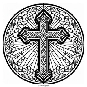 Easy Stained Glass Cross To Color For Kids