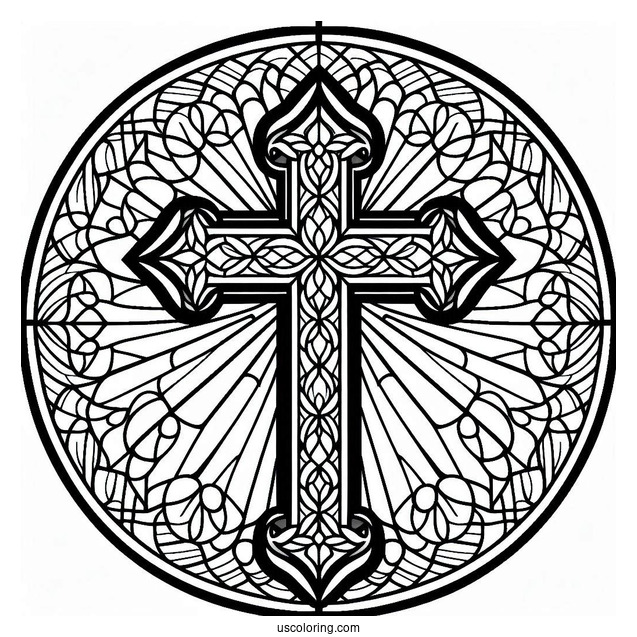 Easy Stained Glass Cross To Color For Kids