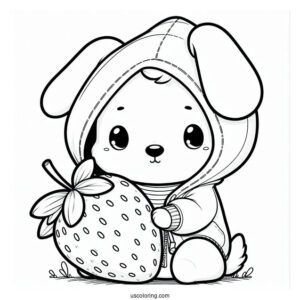 Cute Coloring Page Of Dog In A Hoodie Holding A Large Strawberry