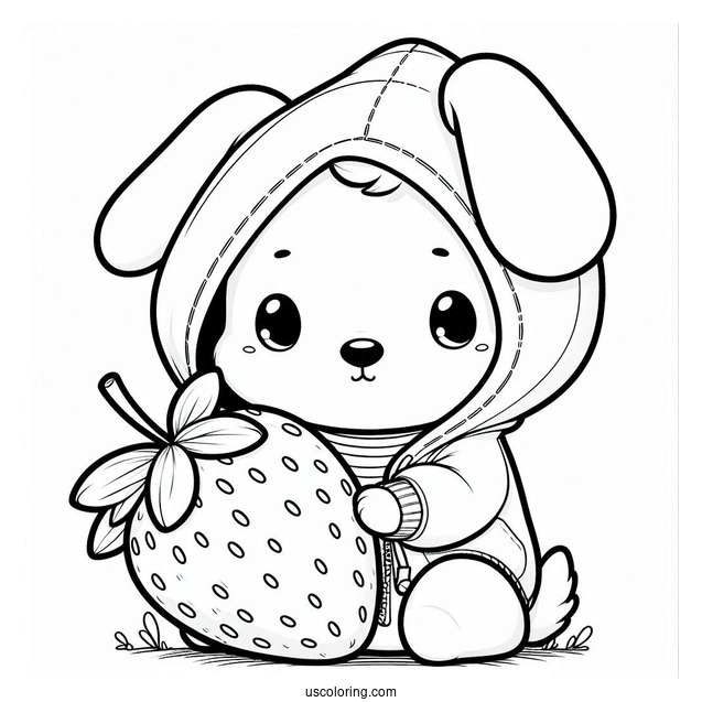 Cute Coloring Page Of Dog In A Hoodie Holding A Large Strawberry