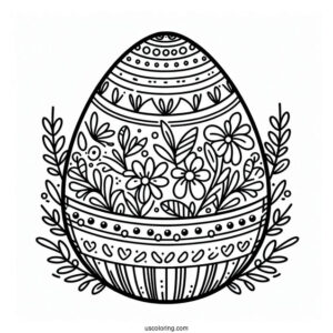Easter Egg With Stripes And Flowers Coloring Sheet