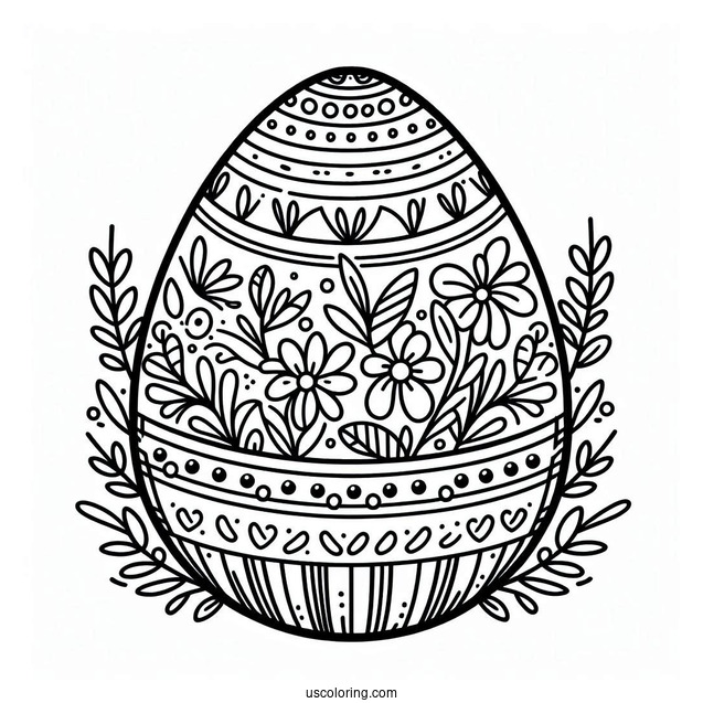 Easter Egg With Stripes And Flowers Coloring Sheet