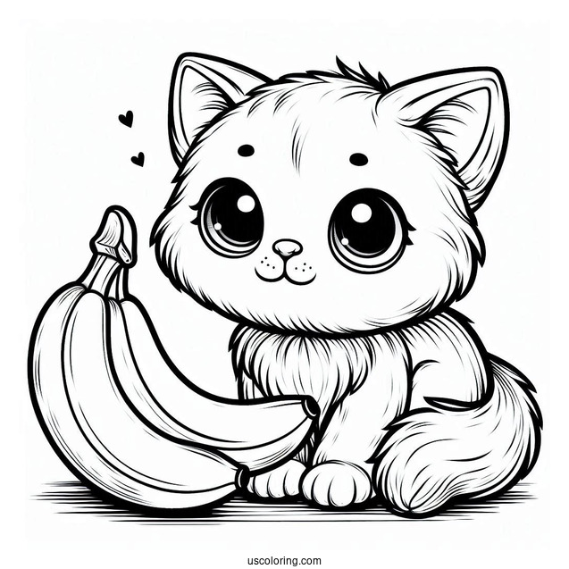 Cat Staring At A Ripe Banana Coloring Page