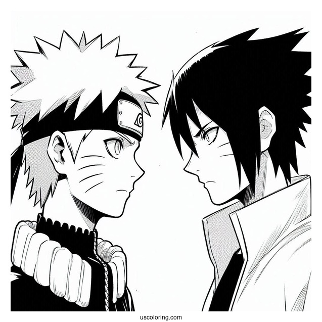 Young Naruto And Sasuke Coloring Page Glaring At One Another