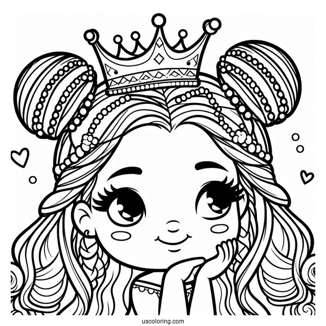 Coloring Page Of Princess Wearing Crown For Kids
