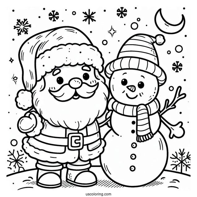 Coloring Page Of Santa And Snowman To Color