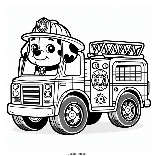 Marshall With Fire Truck Coloring Page