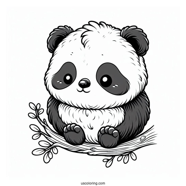 Tiny Bird Sitting On Baby Panda Coloring Page Head