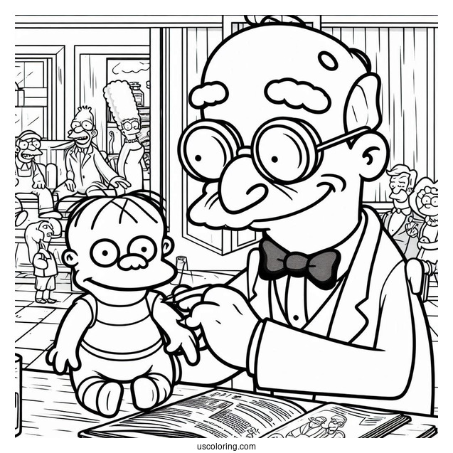 Simpsons Coloring Pages Of Mr Smithers In Front Of His Doll Collection