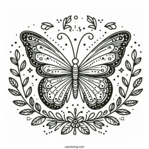 Large Butterfly Coloring Page In The Air For Kids