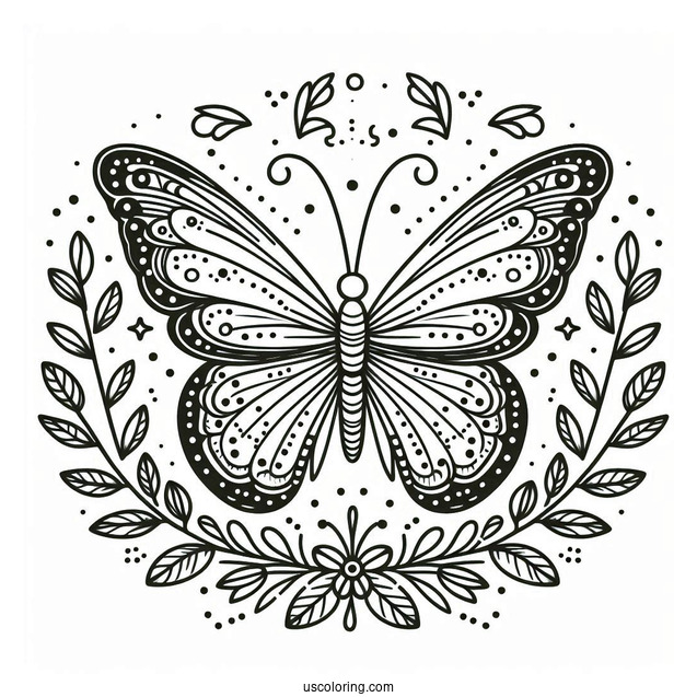 Large Butterfly Coloring Page In The Air For Kids