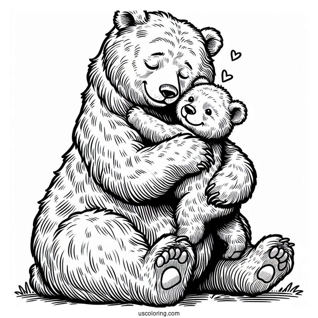 Easy Bear Cub Hugging Mama Bear Coloring Page