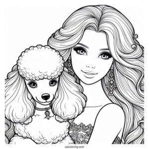 Barbie Holding Poodle Dog To Color