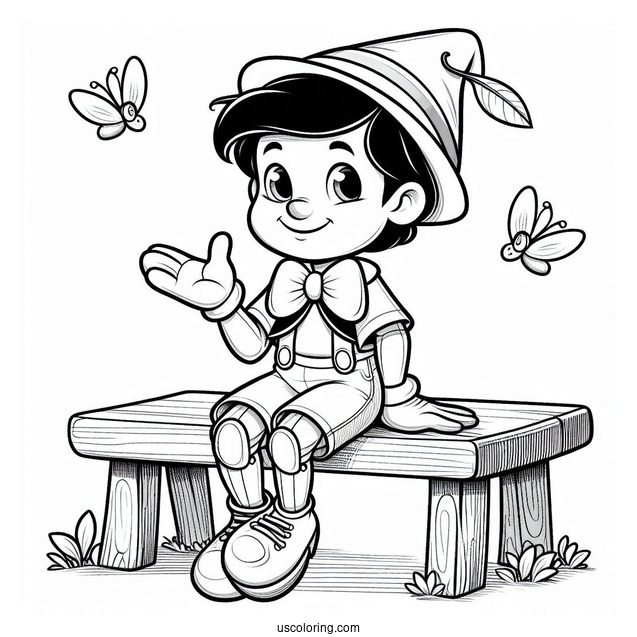 Pinocchio Coloring Page Of Happy Figaro Seated On The Table For Kids
