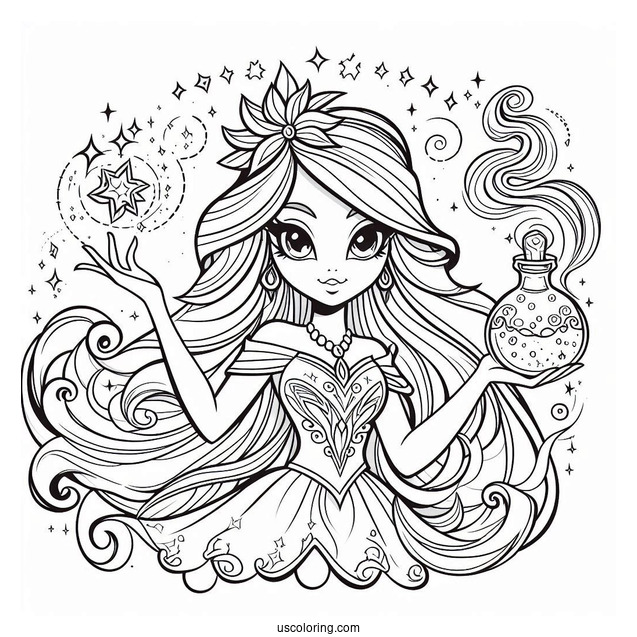 Shimmer And Shine Coloring Page Of Zeta The Sorceress Holding Potion