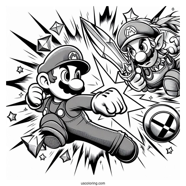 Super Smash Bros Coloring Page Of Mario Fighting Zelda
