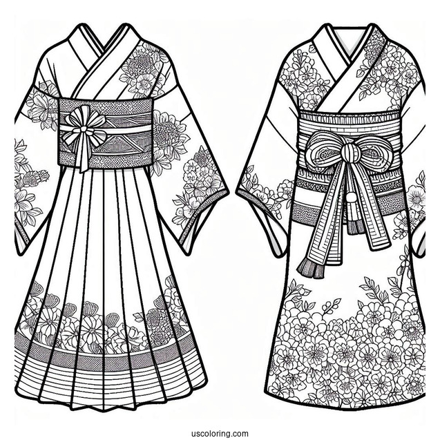 Detailed Kimono Dress Coloring Page