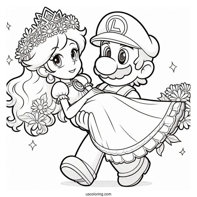 Luigi Carrying Princess Daisy Coloring Page