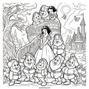 The Seven Dwarfs With Snow White To Color