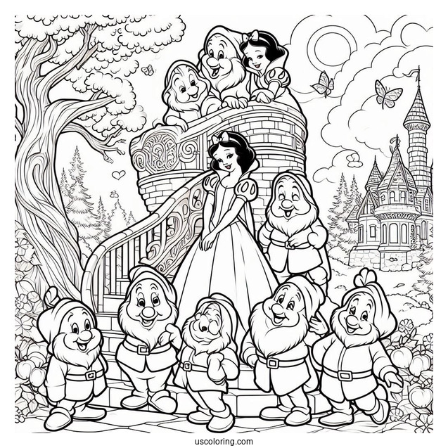 The Seven Dwarfs With Snow White To Color