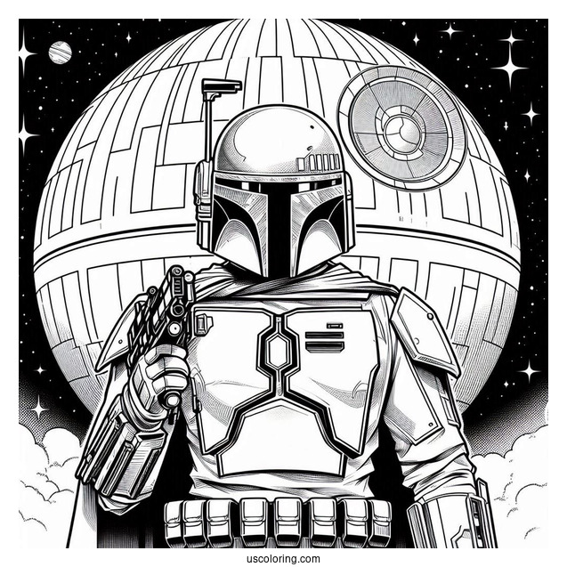 Boba Fett Standing In Front Of Death Star