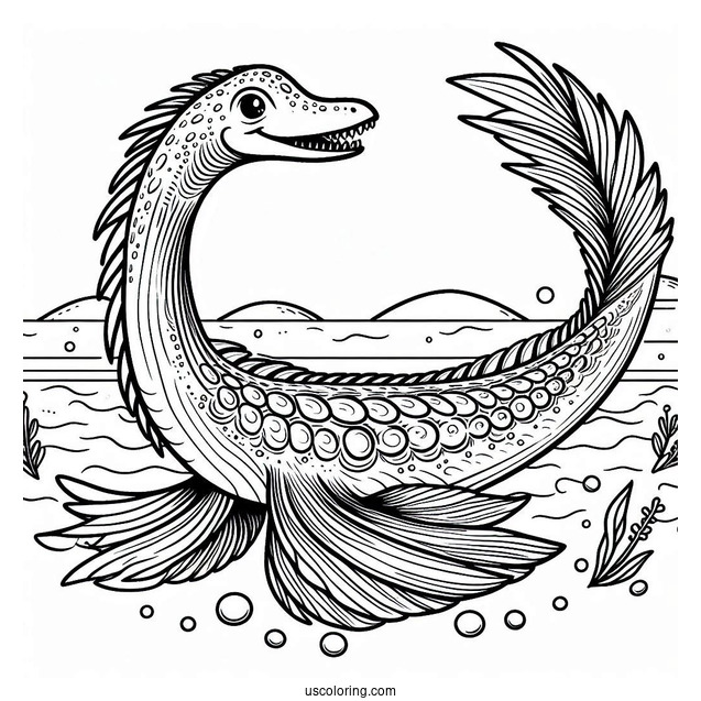 Plesiosaur Vertebra Dinosaur Swimming Coloring Sheet
