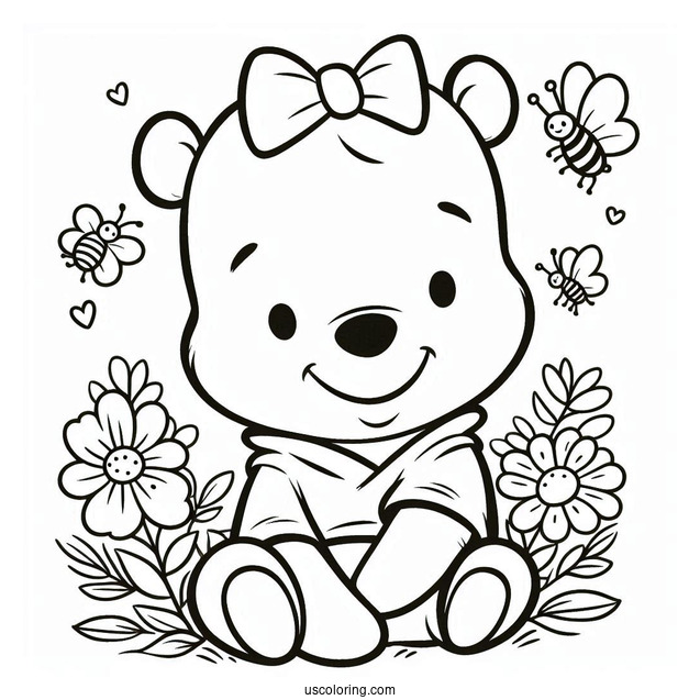 Smiling Winnie The Pooh Bear Coloring Page For Kids