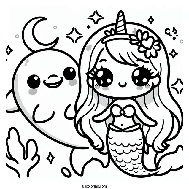 Kawaii Dolphin And Mermaid Picture