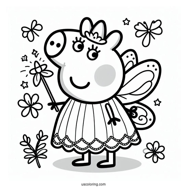 Peppa Pig Wearing Fairy Outfit To Color