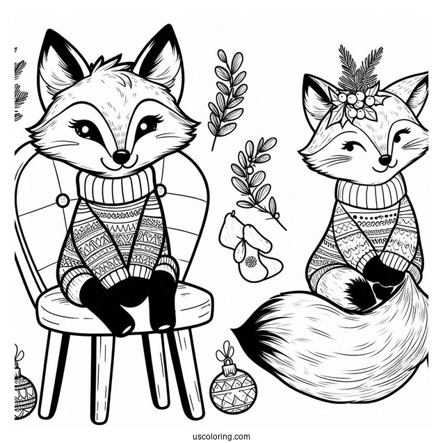 Smiling Fox In A Christmas Sweater Sitting On A Chair