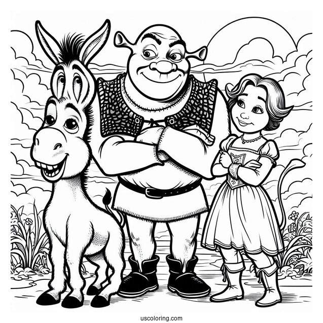 Shrek, Donkey And Puss In Boots To Color