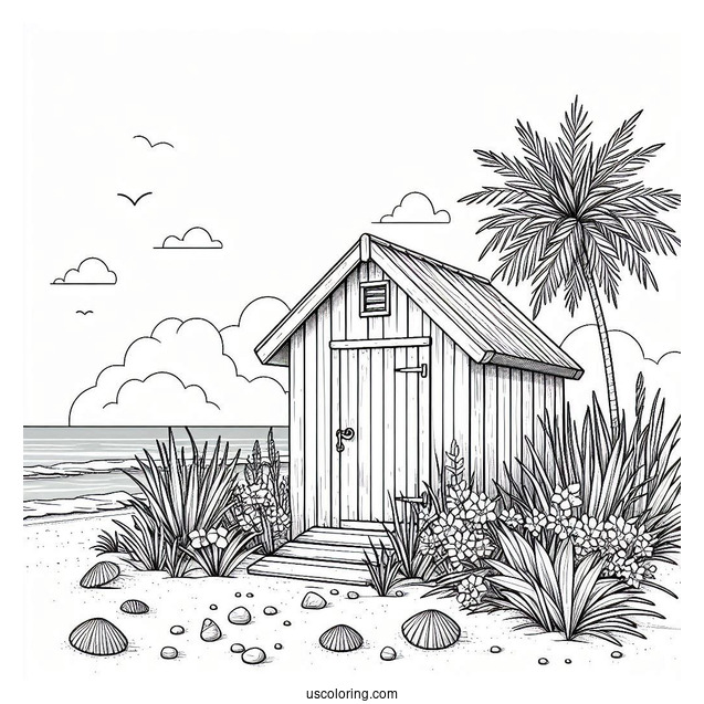 Small Beach Shed With Weeds Coloring Page