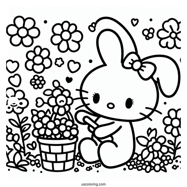 Sanrio Coloring Pages Of My Melody Picking Flowers