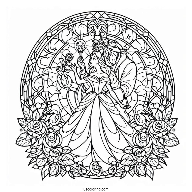 Beauty And The Beast Stained Glass Coloring Page