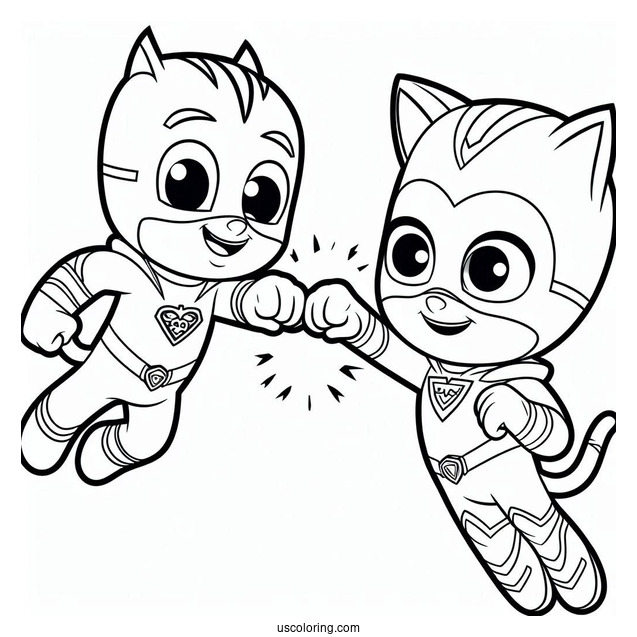 PJ Masks Coloring Page Of Catboy Fist Bump While Jumping