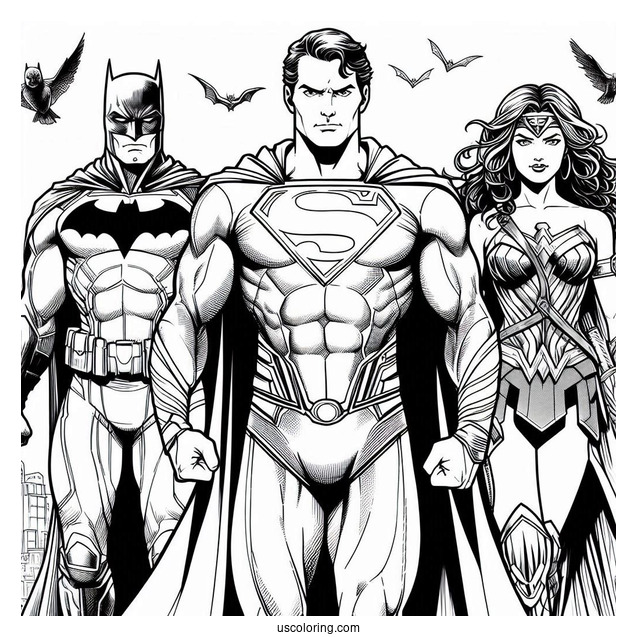 Superman With Batman And Wonder Woman Coloring