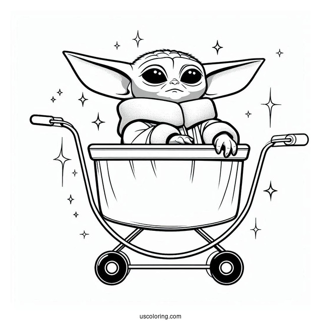 Coloring Sheet Of Baby Yoda In Hovering Pram