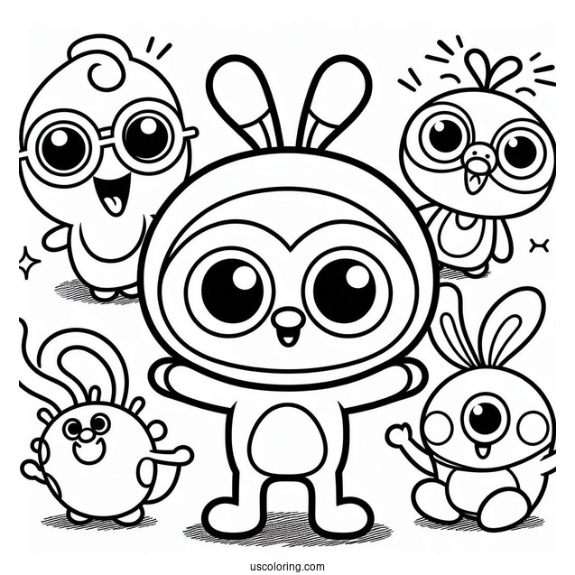 Happy Pororo Coloring Page Of Loopy, Eddy, Petty, Crong, And Poby