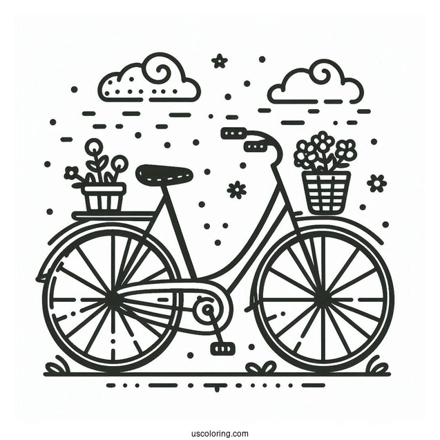 Bicycle Coloring Page Flashcard For Kids