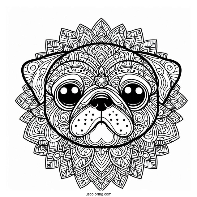 Intricate Mandala Pug Coloring Page Face For Adults