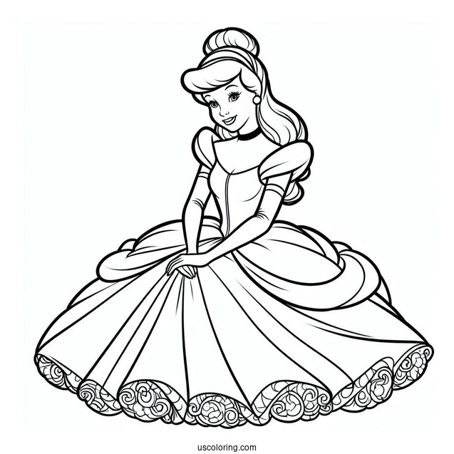 Easy Outline Of Cinderella To Color For Kids
