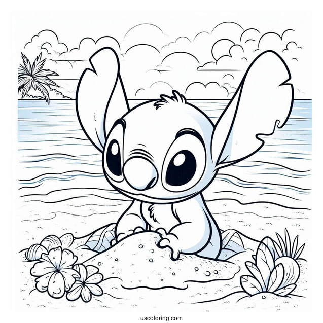 Stitch Burying Himself In The Sand At The Beach