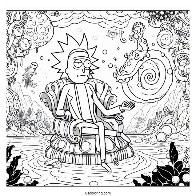 Rick and Morty Coloring Page Of Mr. Nimbus in Underwater Kingdom