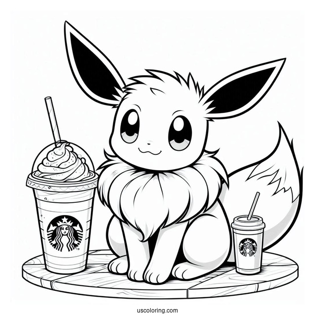 Eevee Sitting Next To A Starbucks Coloring Page Of Drink