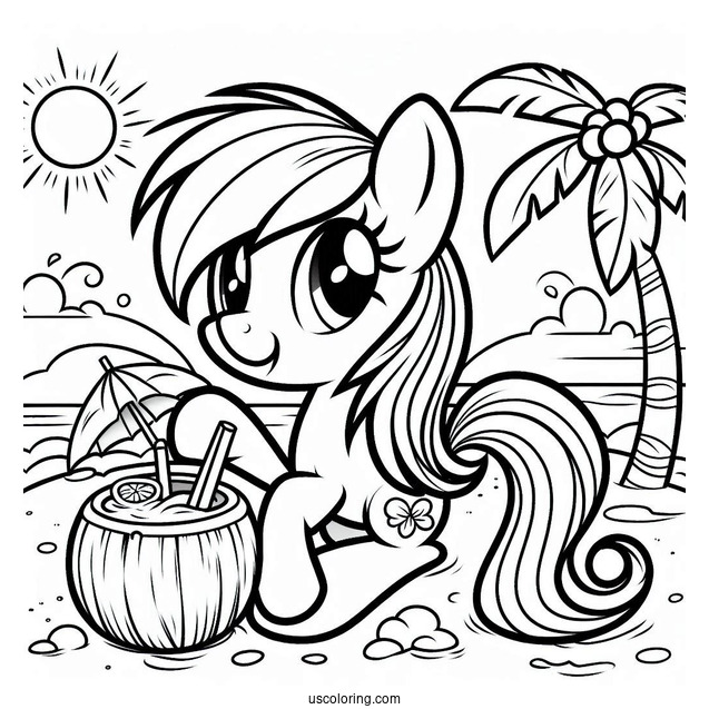 Rainbow Dash Coloring Page Holding Up Coconut Drink At The Beach