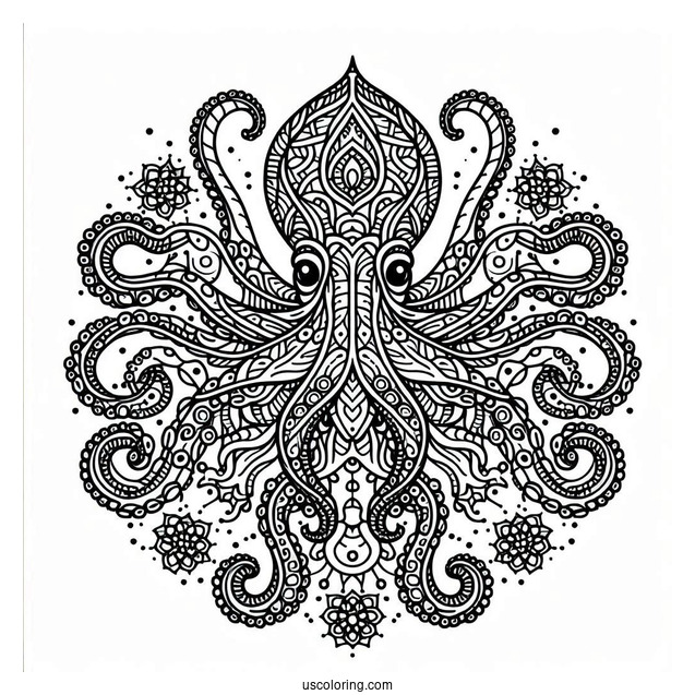 Intricate Nautical Mandala With Octopus Coloring Page In The Middle