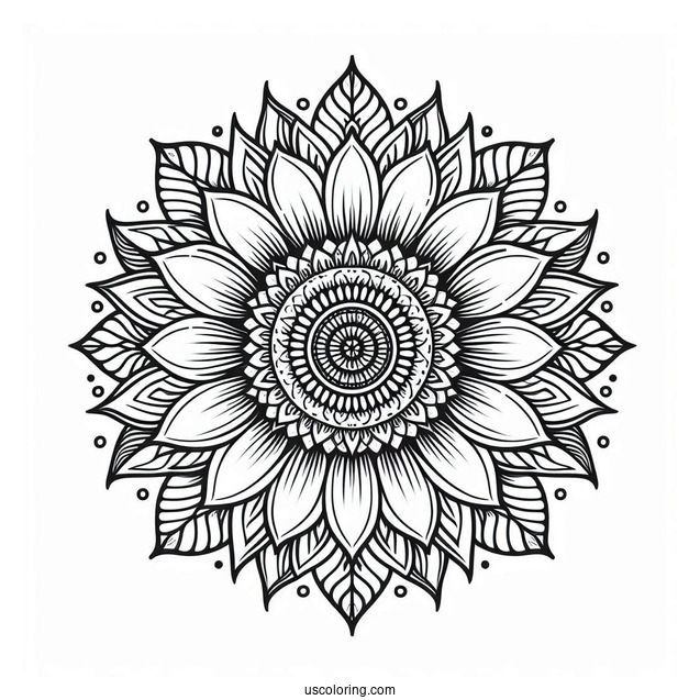 Detailed Sunflower Mandala Coloring Page